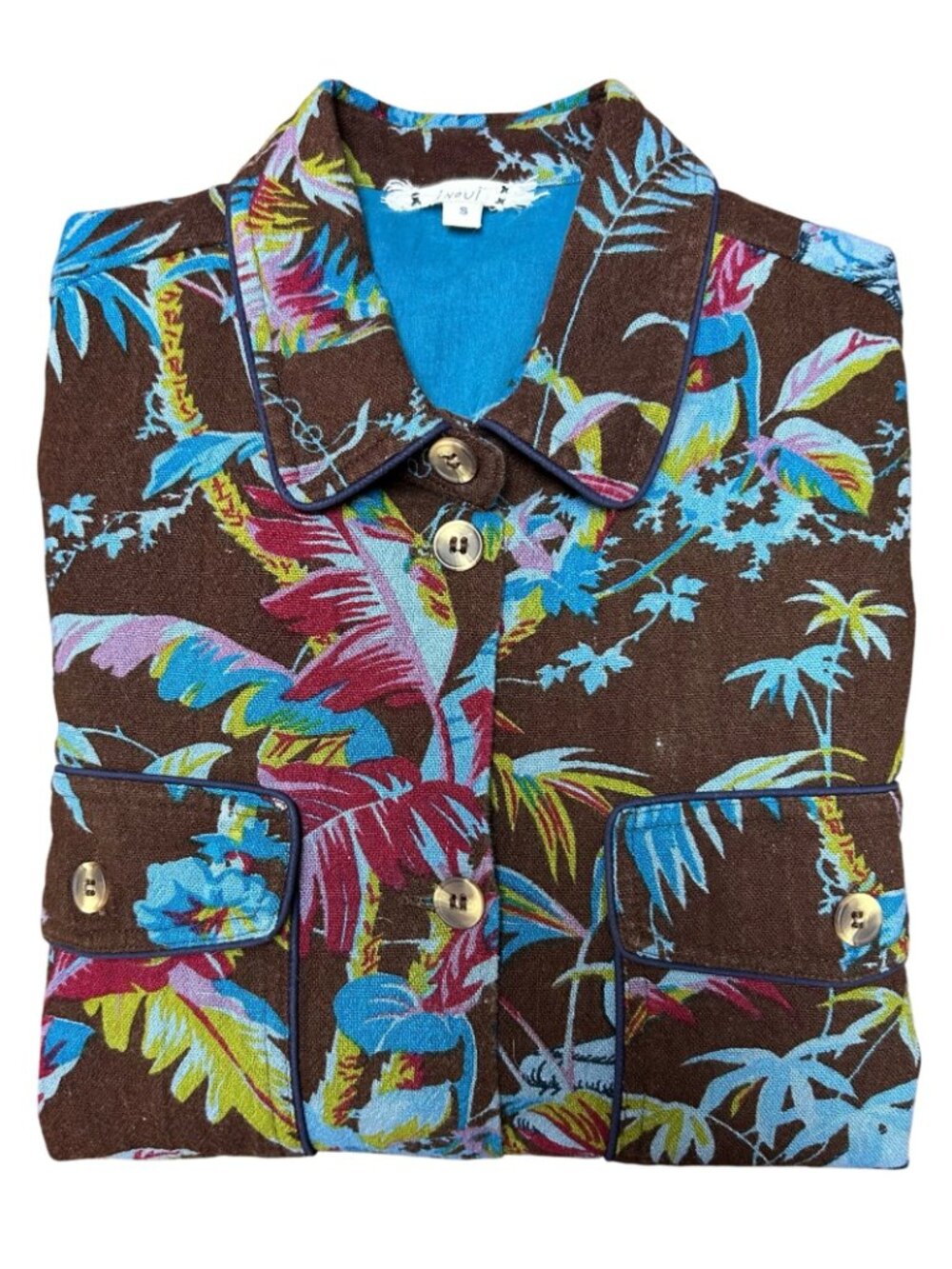 Inouï Small Brown Vintage Women’s Tropical Button-Up Shirt/Jacket 100% Cotton - Picture 14 of 14